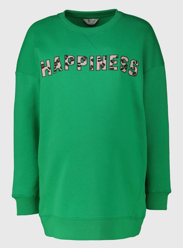Green Happiness Slogan Sweatshirt - M